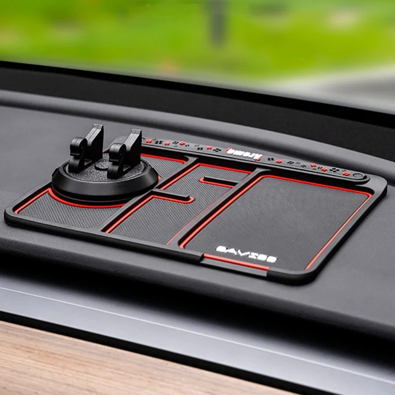 BAVISS B-28 4 in 1 Anti-Slip Dashboard Mat Phone Holder with Aromatherapy Slot/Car Temporary Parking Card Phone Number, Shake-proof Pad Phone Mount for Cars - Red