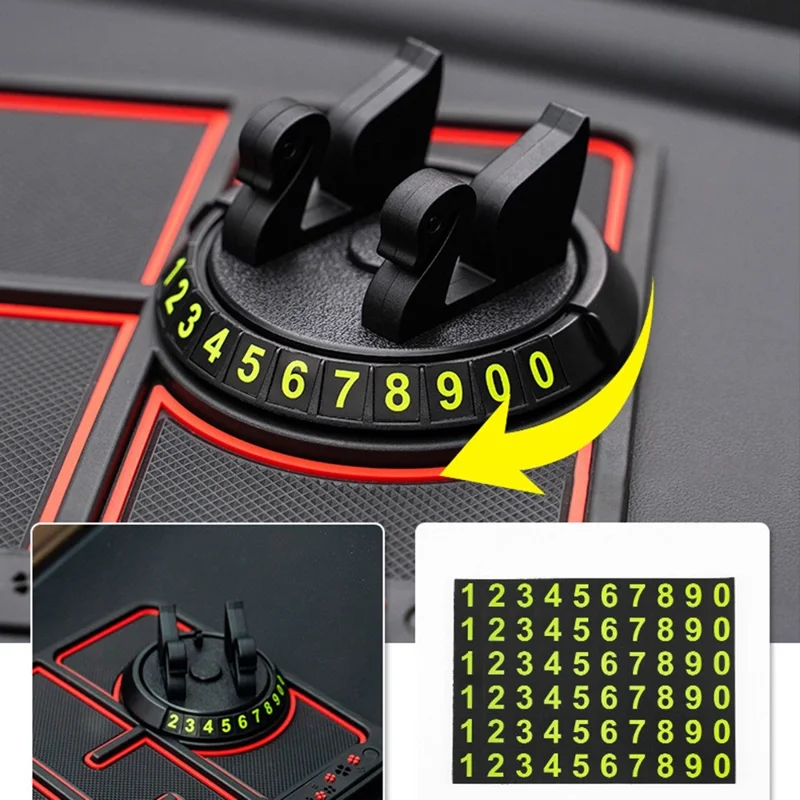 BAVISS B-28 4 in 1 Anti-Slip Dashboard Mat Phone Holder with Aromatherapy Slot/Car Temporary Parking Card Phone Number, Shake-proof Pad Phone Mount for Cars - Red