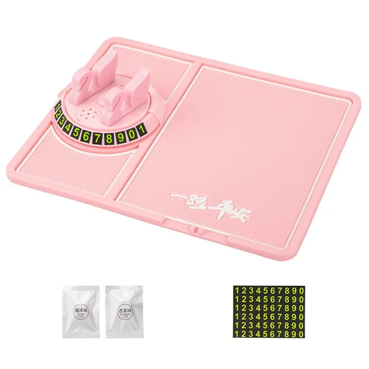 BAVISS B-58 Non-slip Phone Pad for Car, Car Dashboard Phone Mat with Number Plate and Aromatherapy Holes - Pink