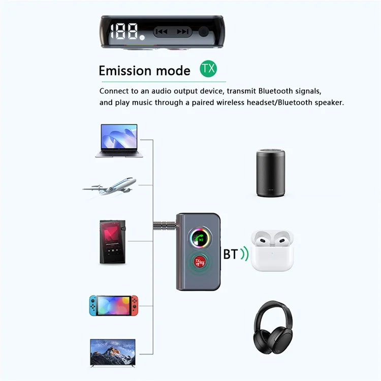 BT106 Colorful Light Wireless Bluetooth-compatible 5.4 Adapter Hands-Free Call Audio Receiver Transmitter