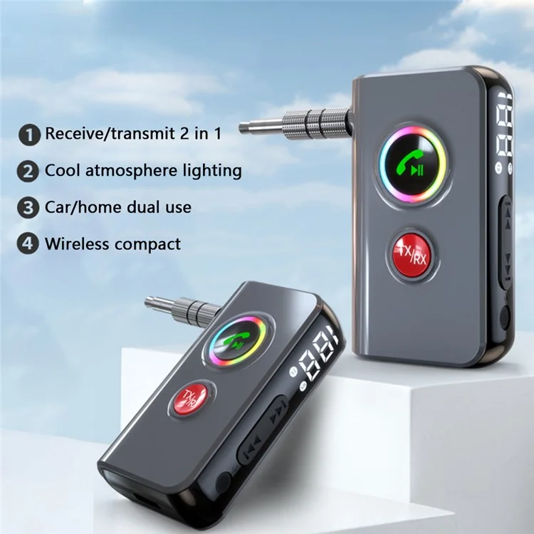 BT106 Colorful Light Wireless Bluetooth-compatible 5.4 Adapter Hands-Free Call Audio Receiver Transmitter