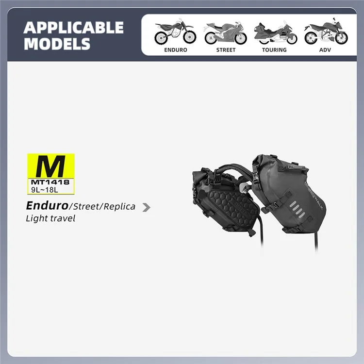 RHINOWALK MT1418 1 Coppia Borsa Laterale per Moto in Poliestere Impermeabile per Sedile Posteriore (XL)