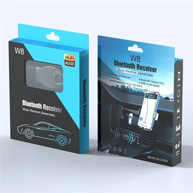 W8 Autoradio-Adapter Bluetooth Empfänger FM Sender mit teleskopischem Kabel