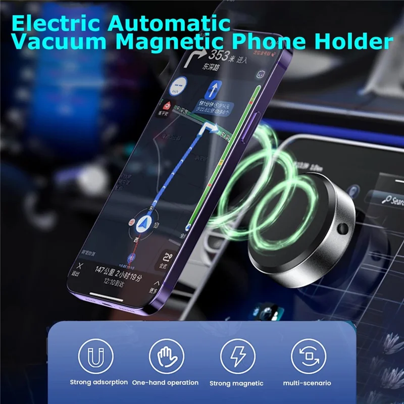 X8Q Car Dashboard Vacuum Sucker Phone Holder Zinc Alloy+ABS Magnetic Cellphone Stand - Silver