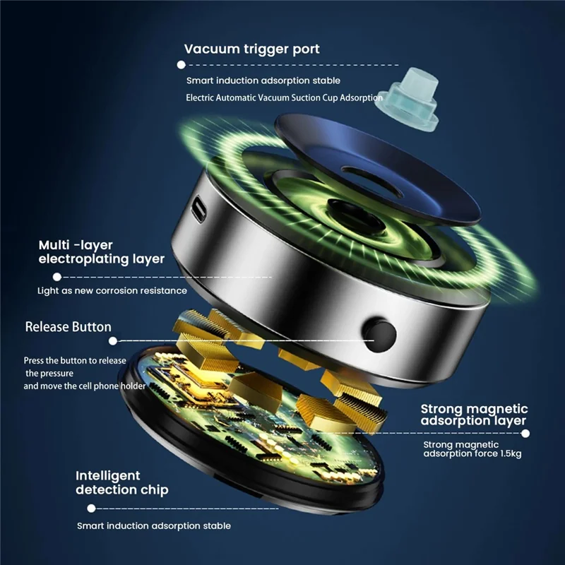 X8Q Car Dashboard Vacuum Sucker Phone Holder Zinc Alloy+ABS Magnetic Cellphone Stand - Silver
