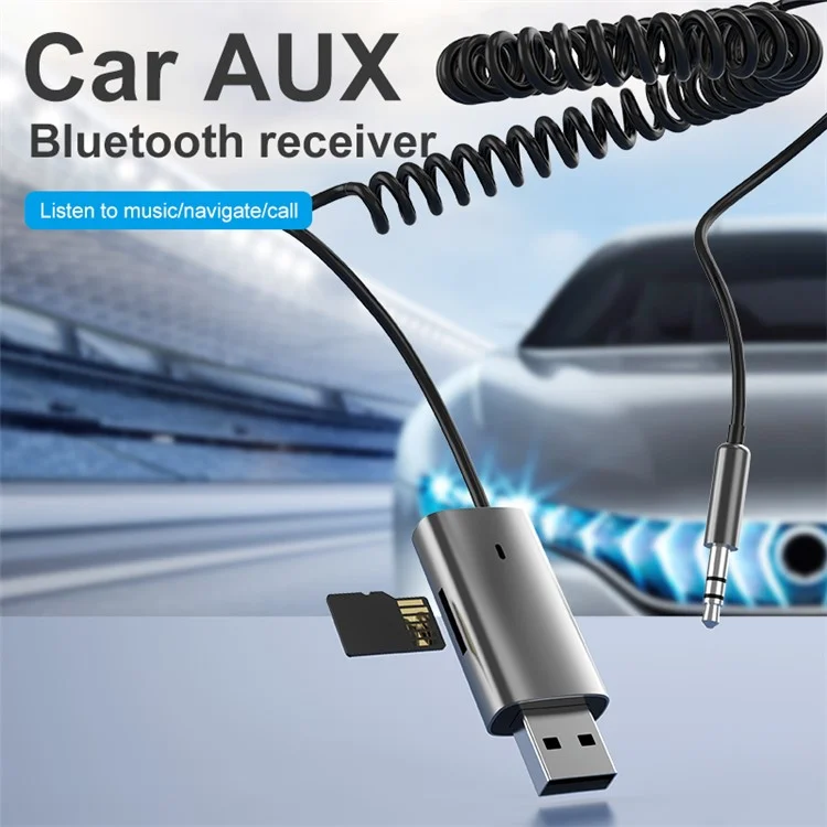M01 Car Bluetooth-compatible Receiver Hands-Free Call Spring Cord 3.5mm AUX Stereo Car Audio Wireless Adapter