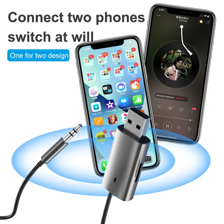 M01 Car Bluetooth-compatible Receiver Hands-Free Call Spring Cord 3.5mm AUX Stereo Car Audio Wireless Adapter