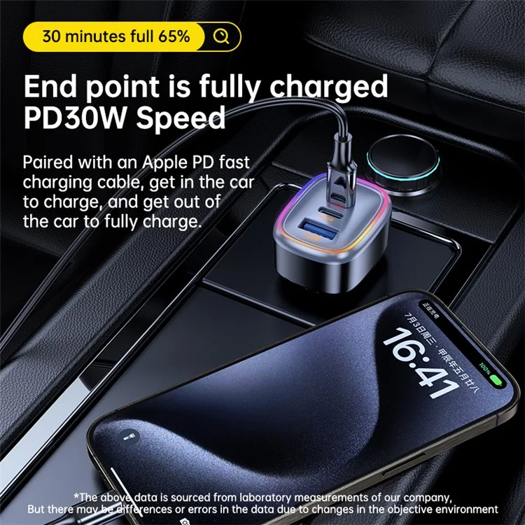 C08 60W USB + Doppio caricabatterie per auto USB-C Luce ambiente Cool Phone Fast Charging Adattatore di alimentazione