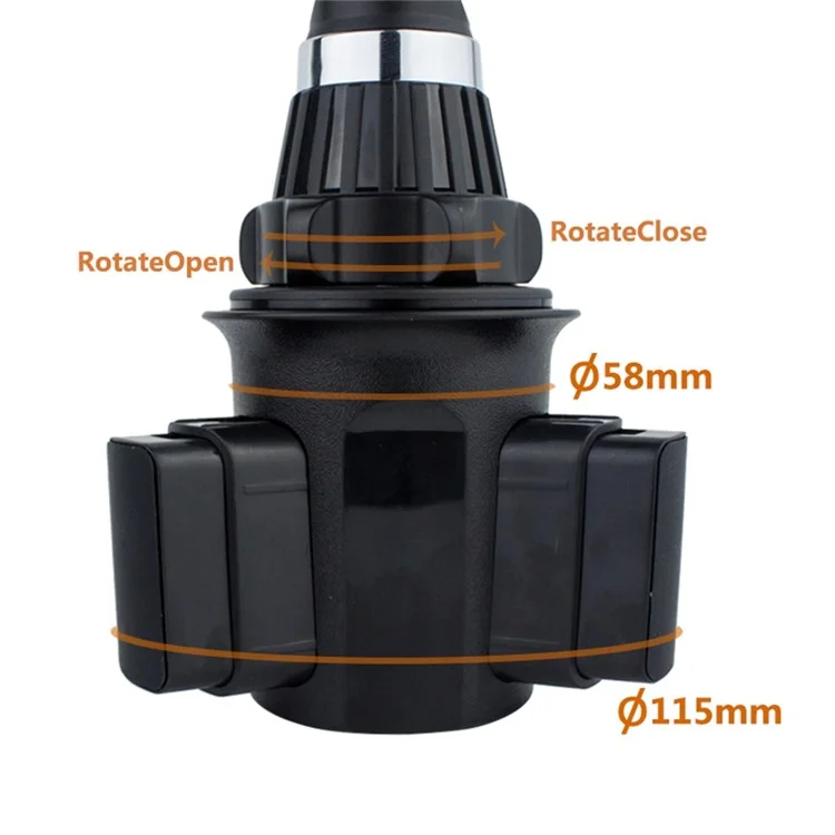 360 Degree Rotation Car Water Cup Slot Extendable Rod Design Phone Bracket