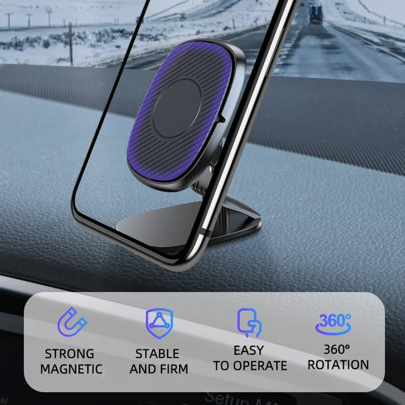 UC6905 Car Magnetic Phone Holder ABS+Silicone 360-Degree Rotation Cellphone Stand - Dashboard Mount