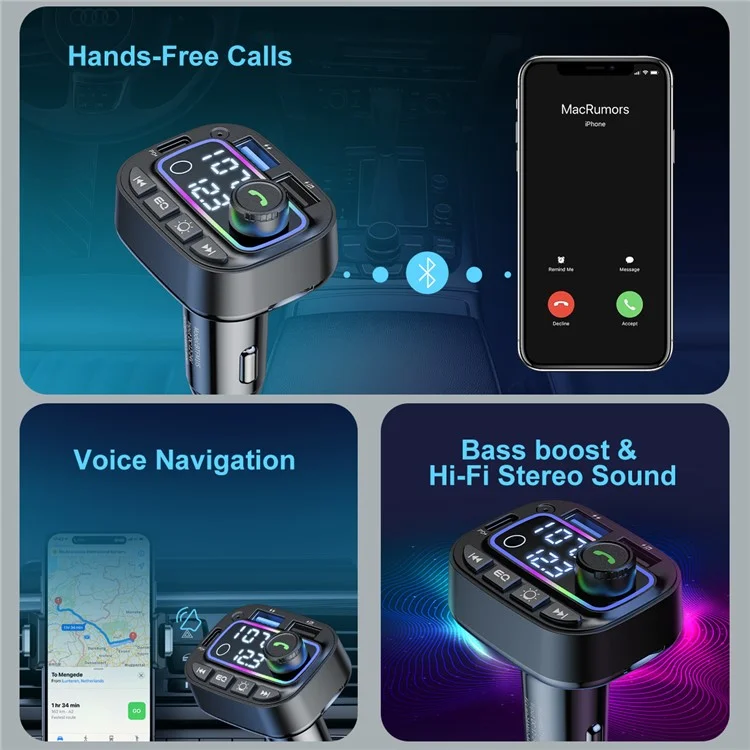 T01 Colorful Light Bluetooth Hands-Free Call MP3 Player Type-C + Dual USB Car Charger FM Transmitter

Trasmettitore FM con caricabatterie per auto a doppia USB, lettore MP3 Bluetooth viva voce con luce colorata.