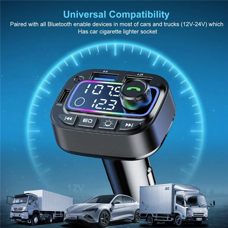 T01 Colorful Light Bluetooth Hands-Free Call MP3 Player Type-C + Dual USB Car Charger FM Transmitter

Trasmettitore FM con caricabatterie per auto a doppia USB, lettore MP3 Bluetooth viva voce con luce colorata.