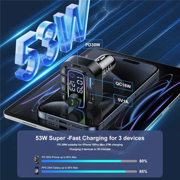 T01 Colorful Light Bluetooth Hands-Free Call MP3 Player Type-C + Dual USB Car Charger FM Transmitter

Trasmettitore FM con caricabatterie per auto a doppia USB, lettore MP3 Bluetooth viva voce con luce colorata.