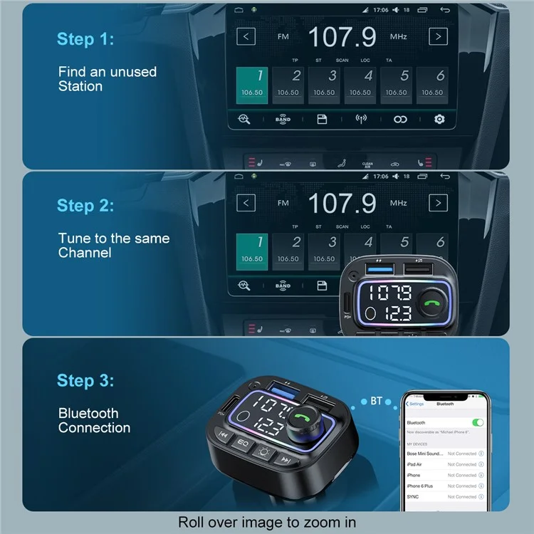 T01 Colorful Light Bluetooth Hands-Free Call MP3 Player Type-C + Dual USB Car Charger FM Transmitter

Trasmettitore FM con caricabatterie per auto a doppia USB, lettore MP3 Bluetooth viva voce con luce colorata.