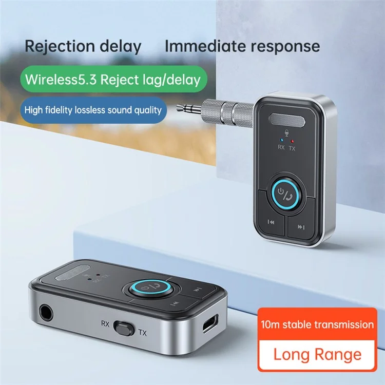 T67 Bluetooth 5.3 Wireless-Adapter Freisprechfunktion 3,5-mm-AUX-Autoaudiolautsprecher-Empfänger-Sender