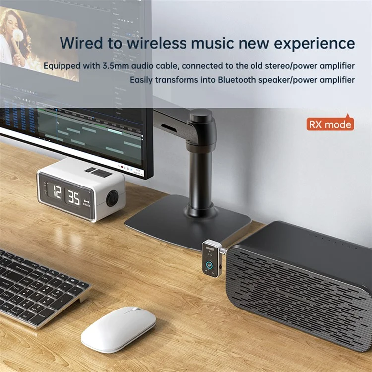 T67 Bluetooth 5.3 Wireless-Adapter Freisprechfunktion 3,5-mm-AUX-Autoaudiolautsprecher-Empfänger-Sender