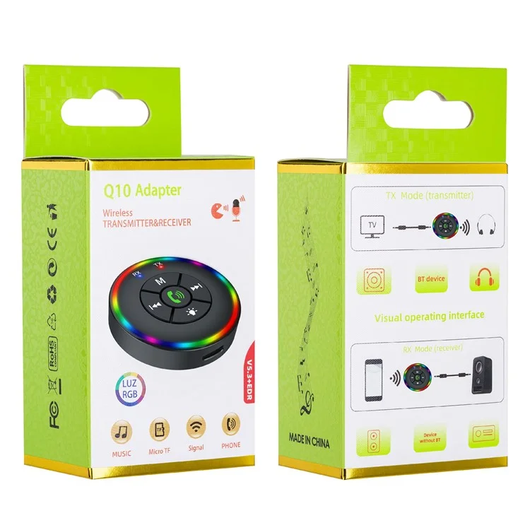 Q10 2-in-1 Bluetooth 5.3 Drahtloser Transmitter / Empfänger MP3-Player-Adapter mit farbiger Atmosphärenlampe