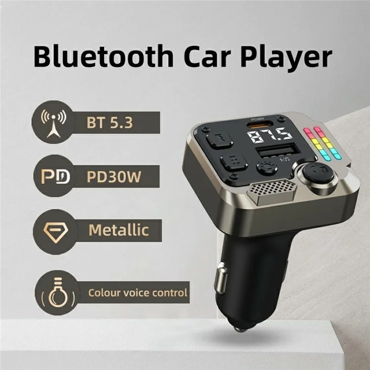 C68 Bluetooth-compatible FM Transmitter Car Adapter PD 30W Dual Port Car Charger Music Player Hands-Free Call