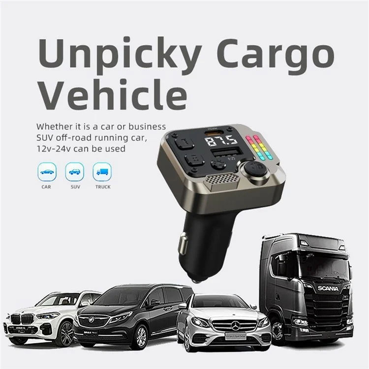 C68 Bluetooth-compatible FM Transmitter Car Adapter PD 30W Dual Port Car Charger Music Player Hands-Free Call