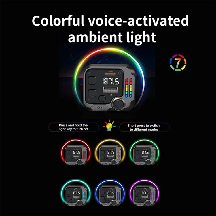C68 Bluetooth-compatible FM Transmitter Car Adapter PD 30W Dual Port Car Charger Music Player Hands-Free Call