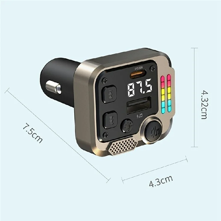 C68 Bluetooth-compatible FM Transmitter Car Adapter PD 30W Dual Port Car Charger Music Player Hands-Free Call