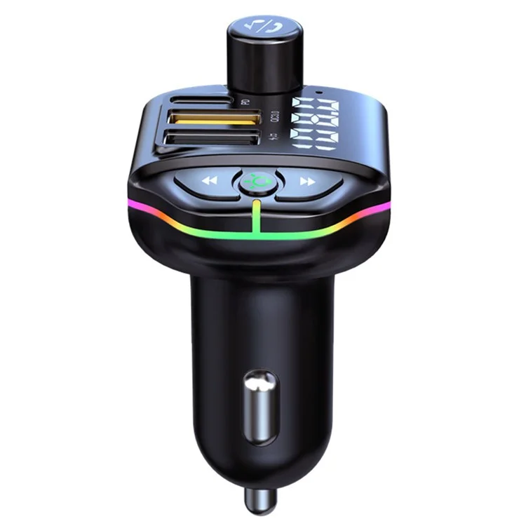 ZTB-A10 Bluetooth-compatible 5.0 FM Transmitter Hands-free Call Car MP3 Music Player Colorful Light Type-C + Dual USB Car Charger
