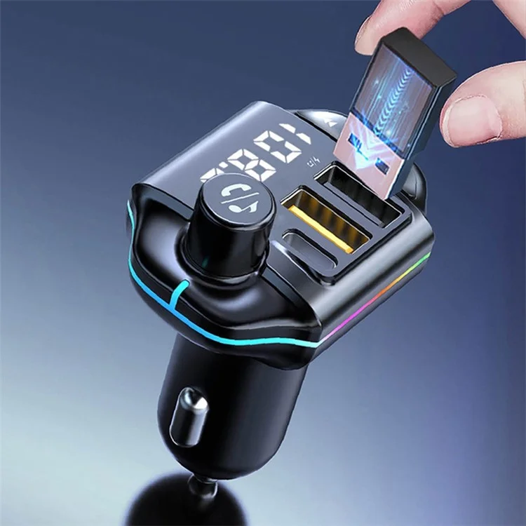 ZTB-A10 Bluetooth-compatible 5.0 FM Transmitter Hands-free Call Car MP3 Music Player Colorful Light Type-C + Dual USB Car Charger