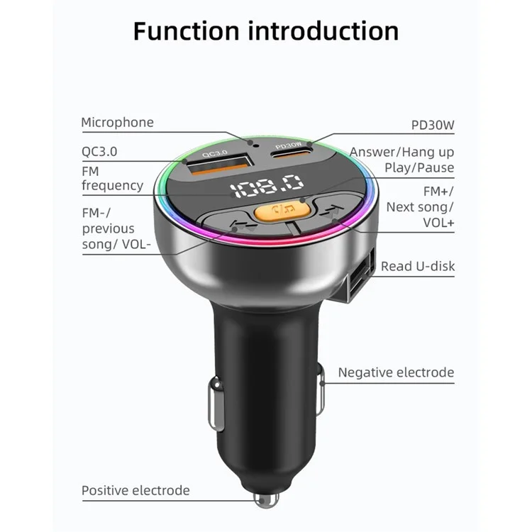 C9S Multifunctional Bluetooth-compatible Car MP3 Player QC3.0 PD 30W Charger FM Transmitter