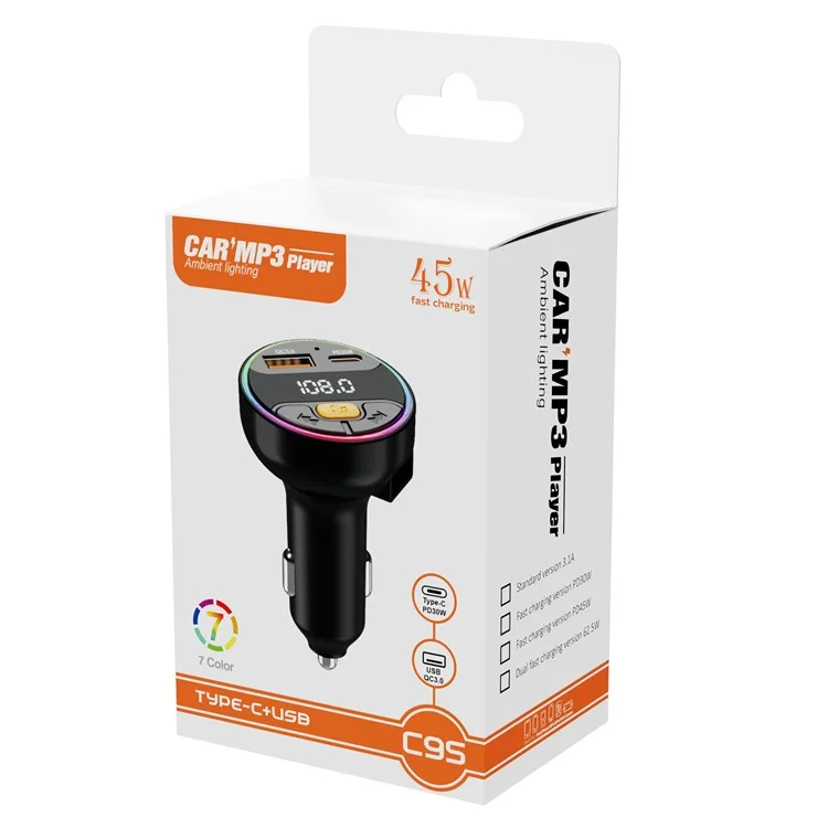 C9S Multifunctional Bluetooth-compatible Car MP3 Player QC3.0 PD 30W Charger FM Transmitter