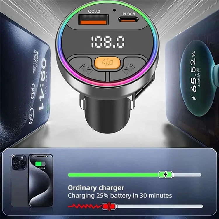 C9S Multifunctional Bluetooth-compatible Car MP3 Player QC3.0 PD 30W Charger FM Transmitter