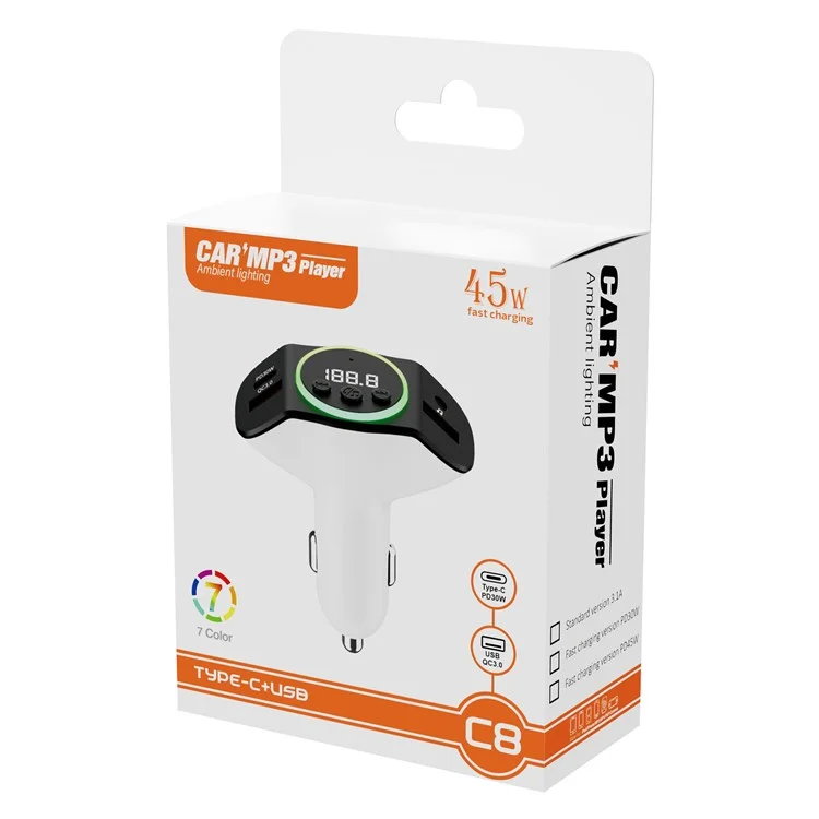 Caricabatterie per auto C8 con doppia porta USB, ricevitore Bluetooth 5.3, vivavoce e porta AUX - Nero
