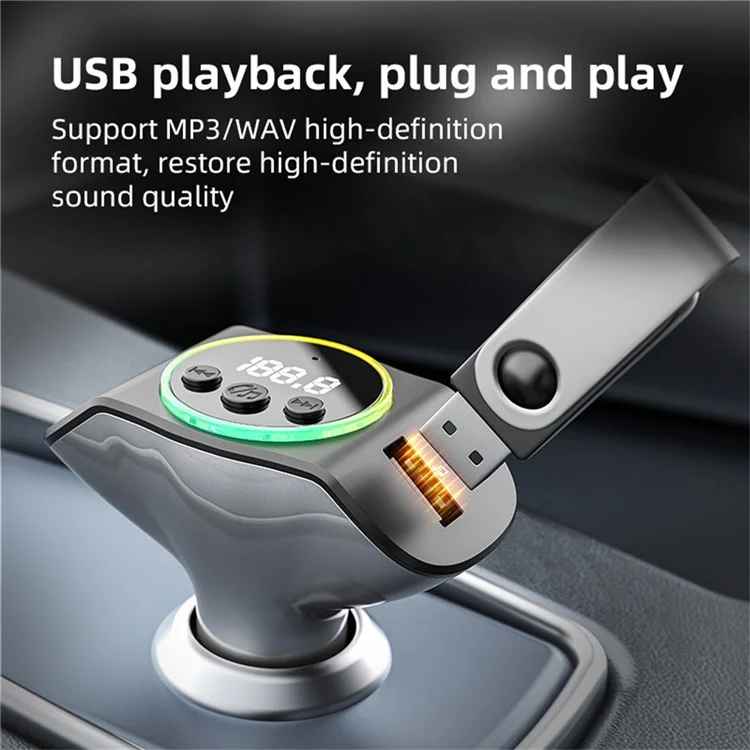 Caricabatterie per auto C8 con doppia porta USB, ricevitore Bluetooth 5.3, vivavoce e porta AUX - Nero