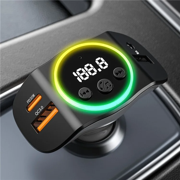 Caricabatterie per auto C8 con doppia porta USB, ricevitore Bluetooth 5.3, vivavoce e porta AUX - Nero