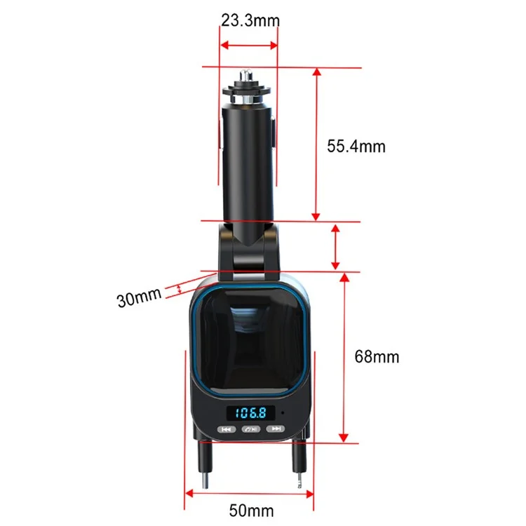 BC97 Kfz-Bluetooth-MP3-Sender 96W Schnellladegerät mit ausziehbaren Typ-C + iP-Kabeln