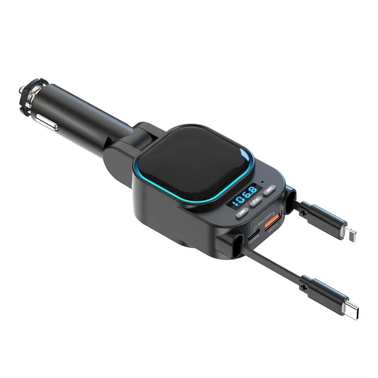 BC97 Kfz-Bluetooth-MP3-Sender 96W Schnellladegerät mit ausziehbaren Typ-C + iP-Kabeln