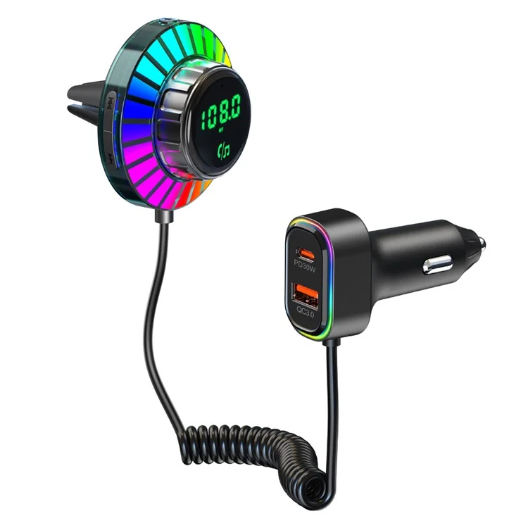 BC96 Bluetooth-compatible Receiver MP3 Player Cigarette Lighter Car Charger with Light and 1.5m Spring Wire