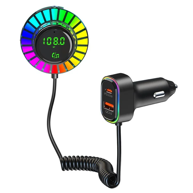 BC96 Bluetooth-compatible Receiver MP3 Player Cigarette Lighter Car Charger with Light and 1.5m Spring Wire