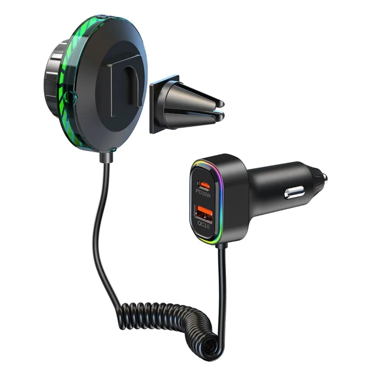 BC96 Bluetooth-compatible Receiver MP3 Player Cigarette Lighter Car Charger with Light and 1.5m Spring Wire