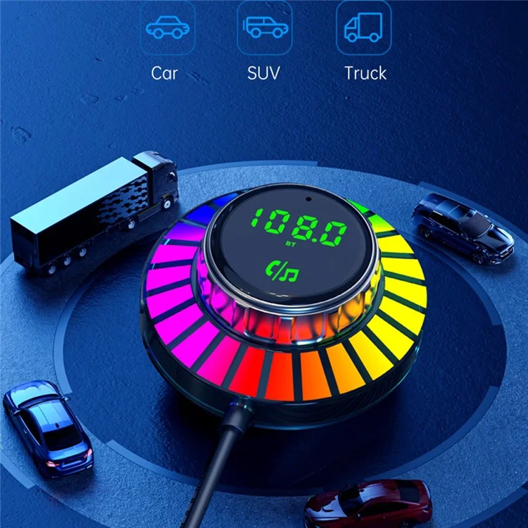 BC96 Bluetooth-compatible Receiver MP3 Player Cigarette Lighter Car Charger with Light and 1.5m Spring Wire