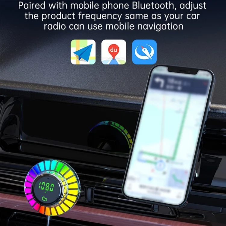 BC96 Bluetooth-compatible Receiver MP3 Player Cigarette Lighter Car Charger with Light and 1.5m Spring Wire