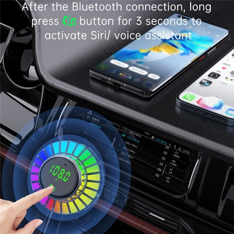 BC96 Bluetooth-compatible Receiver MP3 Player Cigarette Lighter Car Charger with Light and 1.5m Spring Wire