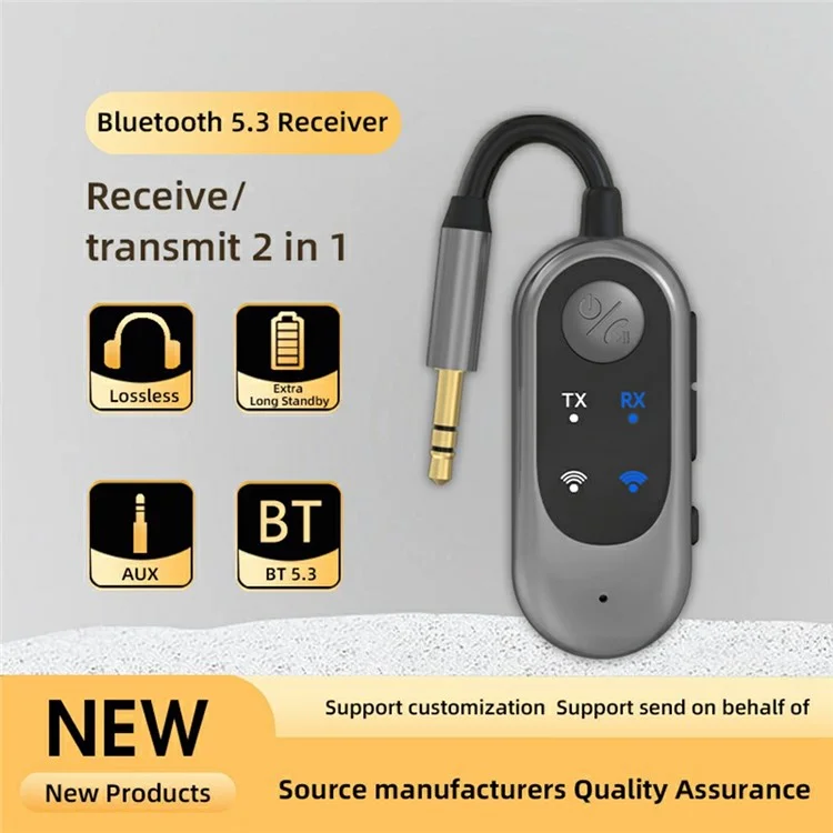 Récepteur Bluetooth 5.3 pour voiture 2 en 1 Transmetteur Stéréo de voiture Connexion sans fil Adaptateur audio