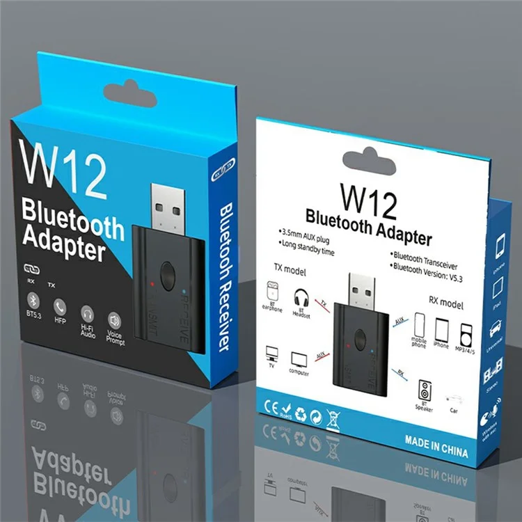 Transmisor receptor de audio para coche Bluetooth 5.3 W12 2 en 1 con adaptador AUX y conector USB