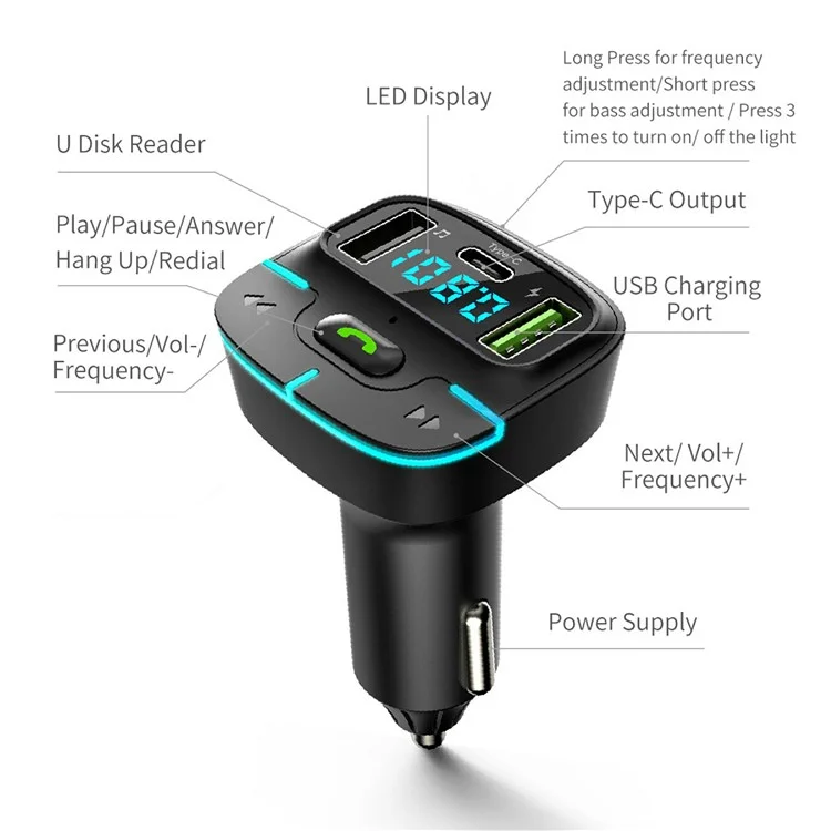 GZ03 Kfz-Bluetooth-MP3-Player FM-Transmitter mit Autoladegerät LED-Spannungsanzeige Verlustfreie Audioqualität