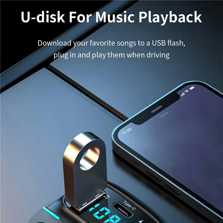 GZ03 Kfz-Bluetooth-MP3-Player FM-Transmitter mit Autoladegerät LED-Spannungsanzeige Verlustfreie Audioqualität