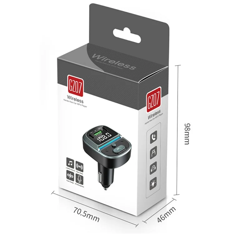 GZ07 Cargador de coche Bluetooth con pantalla de voltaje, reproductor MP3 y adaptador de carga doble con puertos Tipo-C + USB