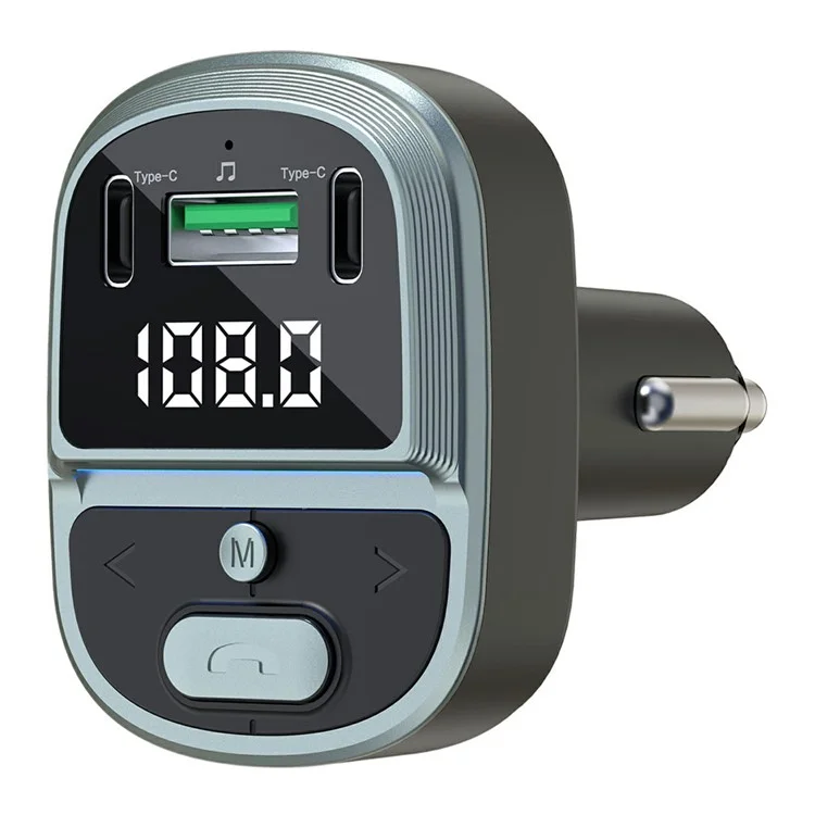 GZ07 Cargador de coche Bluetooth con pantalla de voltaje, reproductor MP3 y adaptador de carga doble con puertos Tipo-C + USB
