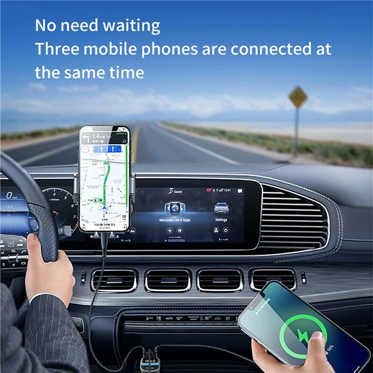GZ07 Cargador de coche Bluetooth con pantalla de voltaje, reproductor MP3 y adaptador de carga doble con puertos Tipo-C + USB