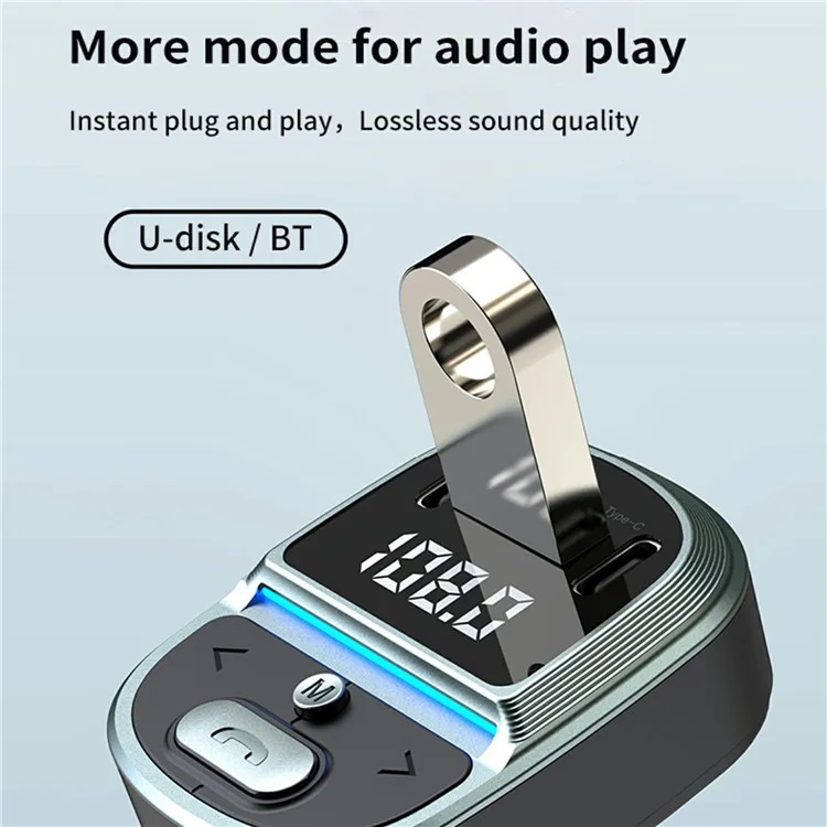 GZ07 Cargador de coche Bluetooth con pantalla de voltaje, reproductor MP3 y adaptador de carga doble con puertos Tipo-C + USB