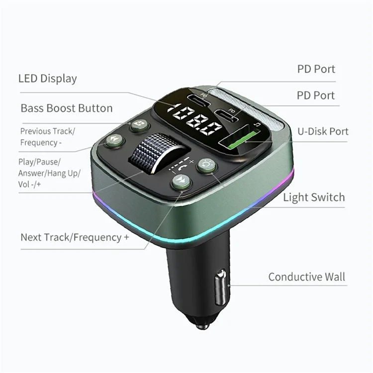 GZ08 Car BT MP3 Player with Car Charger Fast Charging Digital Display Voltage Lossless Audio Quality